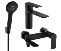 MEXEN/S - Zero SET umyvadlová + vanová baterie s příslušenstvím R40, černá (71103R40-70)