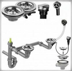 MEXEN - Sifon s automatickou zátkou pro odpad 2-komorového kuchyňského dřezu, chromový (66921-00)