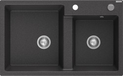 MEXEN - Tomas granitový dřez 2-bowl 800x500 mm,černá kropenatý, sifon chrom (6516802000-76)