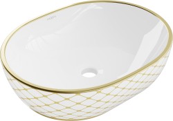 MEXEN - Viki umyvadlo na desku 48 x 35, bílá/zlatá vzor (21054809)