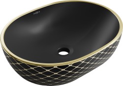 MEXEN - Viki umyvadlo na desku 48 x 35, černá mat/zlatá vzor (21054879)