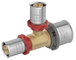 NOVASERVIS - Lisovací AL/PEX redukovaný T-kus 16x20x16mm pro trubku 16x2 a 20x2mm (FTPR162016)