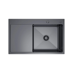 Ocelový kuchyňský dřez 78 x 49 PVD grafit s odkapávačem vlevo, Velazo VELAZ(7849RB)