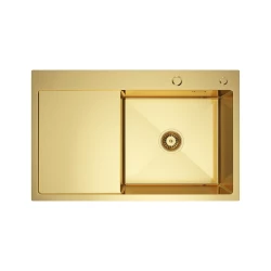 Ocelový kuchyňský dřez 78 x 49, zlatý PVD s odkapávačem vlevo, Velazo VELAZ(7849RG)