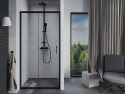 OLSEN SPA - Sprchové dveře do niky TREOS NEW BLACK - Barva rámu - Černá matná, Rozměr A - 140, Směr zavírání - Univerzální Levé / Pravé, Výplň - Čiré bezpečnostní sklo - 6 mm (OLBTREO140BC)