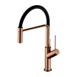 OMNIRES - VITA kuchyňská baterie s výsuvnou hubicí, kartáčovaná měď/černá matná, (VI6350BLCPB)