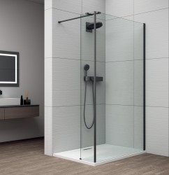 POLYSAN - ESCA BLACK MATT sprchová zástěna s instalací ke stěně 800 a přídavným panelem 285, čiré sklo (ES1080ES1030B)
