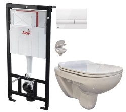 Předstěnový instalační systém s bílým tlačítkem M1710 + WC bez oplachového kruhu Edge + SEDÁTKO (AM101/1120 M1710 EG1)