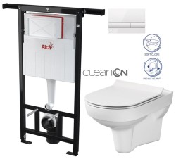 Předstěnový instalační systém s bílým tlačítkem M1710 + WC CERSANIT CITY NEW CLEANON + WC SEDÁTKO SLIM (AM102/1120 M1710 CI2)