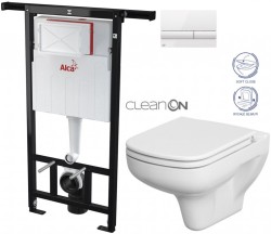 Předstěnový instalační systém s bílým tlačítkem M1710 + WC CERSANIT CLEANON COLOUR + SEDÁTKO (AM102/1120 M1710 CN1)