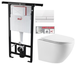 Předstěnový instalační systém s bílým tlačítkem M1710 + WC INVENA LIMNOS /VÍROVÉ SPLACH/ WITH SOFT, včetně soft/close sedátka (AM102/1120 M1710 LI1)