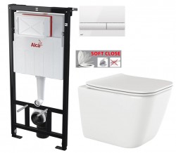 Předstěnový instalační systém s bílým tlačítkem M1710 + WC INVENA PAROS  + SEDÁTKO (AM101/1120 M1710 RO1)