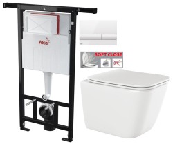 Předstěnový instalační systém s bílým tlačítkem M1710 + WC INVENA PAROS  + SEDÁTKO (AM102/1120 M1710 RO1)