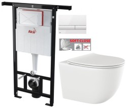 Předstěnový instalační systém s bílým tlačítkem M1710 + WC INVENA TINOS  + SEDÁTKO (AM102/1120 M1710 NO1)