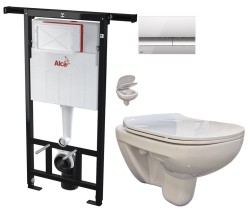 Předstěnový instalační systém s chromovým tlačítkem M1721 + WC bez oplachového kruhu Edge + SEDÁTKO (AM102/1120 M1721 EG1)