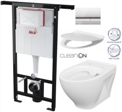 Předstěnový instalační systém s chromovým tlačítkem M1721 + WC CERSANIT CLEANON MODUO + SEDÁTKO (AM102/1120 M1721 MO1)