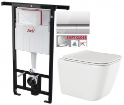 Předstěnový instalační systém s chromovým tlačítkem M1721 + WC INVENA PAROS  + SEDÁTKO (AM102/1120 M1721 RO1)