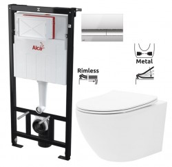 Předstěnový instalační systém s chromovým tlačítkem M1721 + WC REA Carlo Flat Mini Rimless + SEDÁTKO (AM101/1120 M1721 CF1)