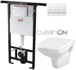 Predstenový inštalačný systém s bielym tlačidlom M1710 + WC CERSANIT CLEANON CARINA + SEDADLO (AM102/1120 M1710 CA1)