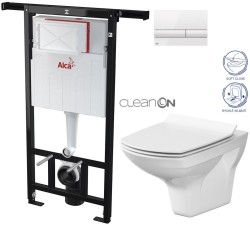 Predstenový inštalačný systém s bielym tlačidlom M1710 + WC CERSANIT CLEANON CARINA + SEDADLO (AM102/1120 M1710 CA3)