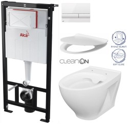 Predstenový inštalačný systém s bielym tlačidlom M1710 + WC CERSANIT CLEANON MODUO + SEDADLO (AM101/1120 M1710 MO1)