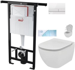 Predstenový inštalačný systém s bielym tlačidlom M1710 + WC Ideal Standard Tesi so sedadlom SoftClose, AquaBlade (AM102/1120 M1710 TE1)
