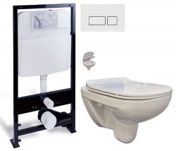 PRIM - předstěnový instalační systém s bílým  tlačítkem  20/0042 + WC bez oplachového kruhu Edge + SEDÁTKO (PRIM_20/0026 42 EG1)