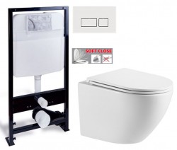 PRIM - předstěnový instalační systém s bílým  tlačítkem  20/0042+ WC INVENA LIMNOS WITH SOFT, včetně soft/close sedátka (PRIM_20/0026 42 LI1)