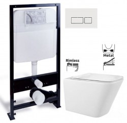 PRIM - předstěnový instalační systém s bílým  tlačítkem  20/0042 + WC REA  Raul Rimless + SEDÁTKO (PRIM_20/0026 42 RA1)