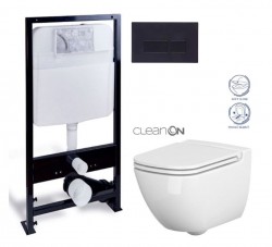 PRIM předstěnový instalační systém s černým tlačítkem  20/0044 + WC CERSANIT CLEANON CASPIA + SEDÁTKO (PRIM_20/0026 44 CP1)