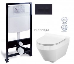 PRIM předstěnový instalační systém s černým tlačítkem  20/0044 + WC CERSANIT CLEANON CREA OVÁL + SEDÁTKO (PRIM_20/0026 44 CR1)