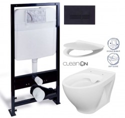 PRIM předstěnový instalační systém s černým tlačítkem  20/0044 + WC CERSANIT CLEANON MODUO + SEDÁTKO (PRIM_20/0026 44 MO1)