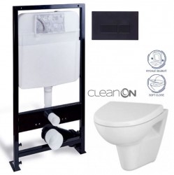 PRIM předstěnový instalační systém s černým tlačítkem  20/0044 + WC CERSANIT CLEANON PARVA + SEDÁTKO (PRIM_20/0026 44 PA1)