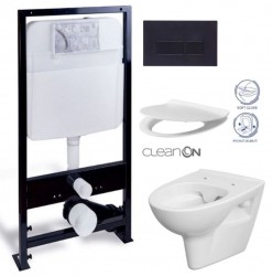 PRIM předstěnový instalační systém s černým tlačítkem  20/0044 + WC CERSANIT CLEANON PARVA + SEDÁTKO (PRIM_20/0026 44 PA2)