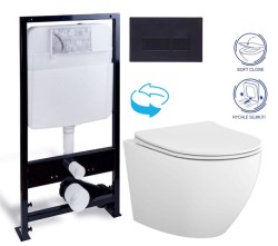 PRIM předstěnový instalační systém s černým tlačítkem  20/0044+ WC CERSANIT DESSE VORTEX /VÍROVÉ SPLACH/  + SEDÁTKO (PRIM_20/0026 44 ES1)