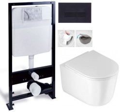 PRIM předstěnový instalační systém s černým tlačítkem  20/0044 + WC DEANTE Jasmin se sedátkem RIMLESS /VÍROVÉ SPLACH/ (PRIM_20/0026 44 JA1)
