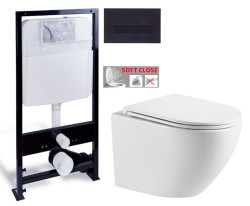 PRIM předstěnový instalační systém s černým tlačítkem  20/0044+ WC INVENA LIMNOS /VÍROVÉ SPLACH/ WITH SOFT, včetně soft/close sedátka (PRIM_20/0026 44 LI1)
