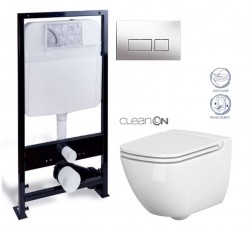 PRIM předstěnový instalační systém s chromovým tlačítkem  20/0041 + WC CERSANIT CLEANON CASPIA + SEDÁTKO (PRIM_20/0026 41 CP1)