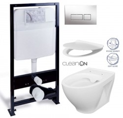 PRIM předstěnový instalační systém s chromovým tlačítkem  20/0041 + WC CERSANIT CLEANON MODUO + SEDÁTKO (PRIM_20/0026 41 MO1)