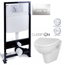 PRIM předstěnový instalační systém s chromovým tlačítkem  20/0041 + WC CERSANIT CLEANON PARVA + SEDÁTKO (PRIM_20/0026 41 PA1)