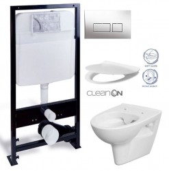 PRIM předstěnový instalační systém s chromovým tlačítkem  20/0041 + WC CERSANIT CLEANON PARVA + SEDÁTKO (PRIM_20/0026 41 PA2)