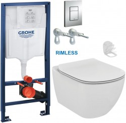 Rapid SL pro závěsné WC 38528SET s chromovou deskou + WC Ideal Standard Tesi se sedátkem RIMLESS (38772001 TE2)