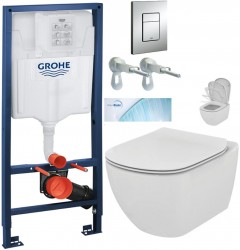 Rapid SL pro závěsné WC 38528SET s chromovou deskou + WC Ideal Standard Tesi se sedátkem SoftClose, AquaBlade  (38772001 TE1)