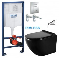 Rapid SL pro závěsné WC 38528SET s chromovou deskou + WC MEXEN LENA ČERNÁ Rimless + SEDÁTKO (38772001 ME01)