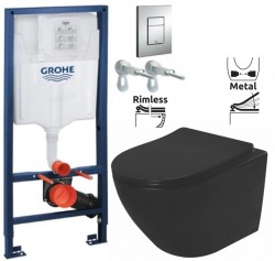 Rapid SL pro závěsné WC 38528SET s chromovou deskou + WC REA CARLO MINI RIMLESS ČIERNY MAT + SEDADLO (38772001 MM1)