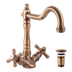 RAV Slezák - MORAVA RETRO - Umyvadlová/dřezová baterie  s výpustí, Stará mosaz (Bronz), 3,8