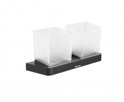 RAVAK - 10° Pohárky na kartáčky a pastu s držákem, černá/sklo (X07P558)