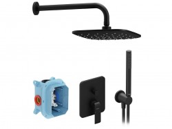 RAVAK - Flat Sprchový set s baterií pod omítku, s tělesem, 25x25 cm, černá (X07S071)