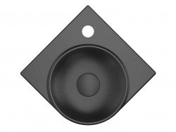 RAVAK - Yard Umývátko rohové 28x28 cm, bez přepadu, otvor pro baterii, matná černá (XJX0D228000)