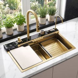 REA - Multifunkční ocelový dřez 10 v 1 Alonzo Brush Gold (ZLE-06419)